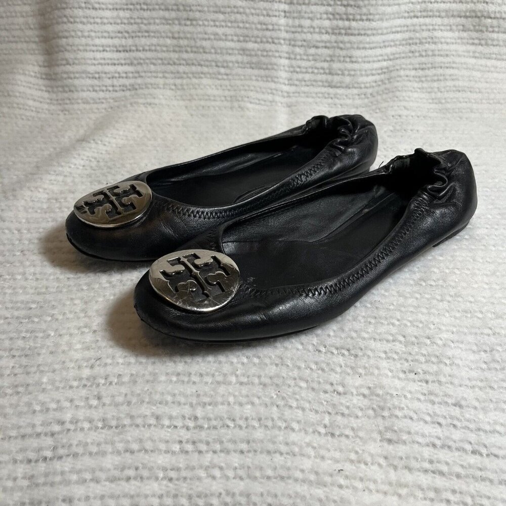 Tory Burch Minnie Travel Ballet‎ Flats Black Silver Size 8.5